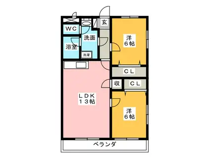メゾンデンベイΑ(2LDK/2階)の間取り写真