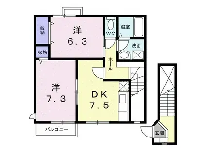 フリーデ・ヴァルト(2DK/2階)の間取り写真