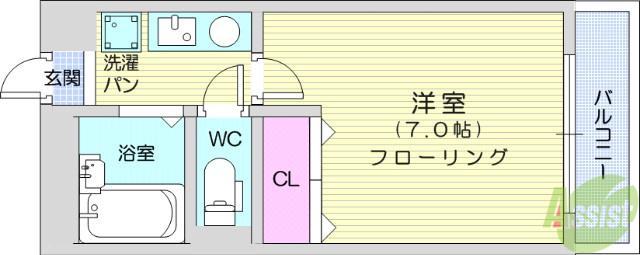 パークハイムⅠ(1K/1階)の間取り写真
