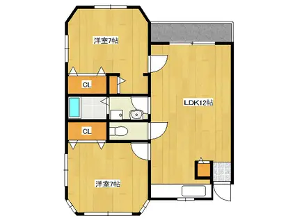 ルグラン関B棟(2LDK/2階)の間取り写真