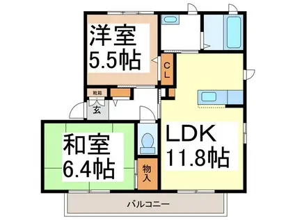 グランシャリオK(2LDK/1階)の間取り写真