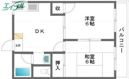 コーポすずらん(2DK/2階)の間取り写真