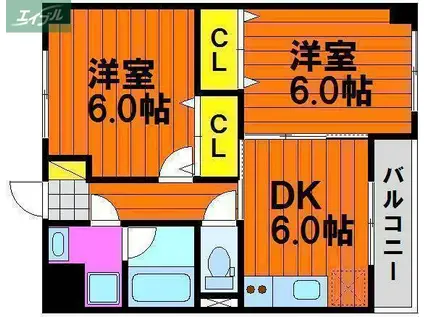 ウッドコート医大南(2DK/5階)の間取り写真