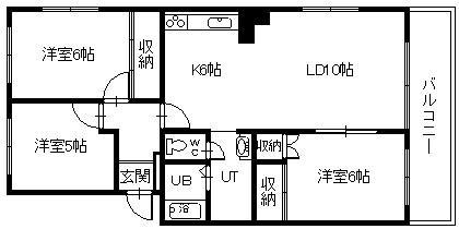 フタバハイツC(3LDK/5階)の間取り写真