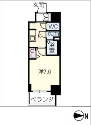 SHOKEN RESIDENCE名古屋 太閤通(1K/6階)の間取り写真