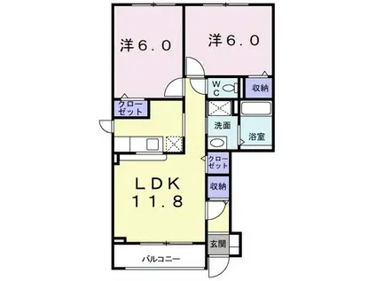 ガーデンヒルズI(2LDK/1階)の間取り写真