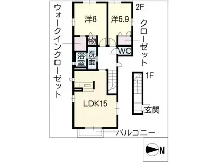 コーポ山根(2LDK/2階)の間取り写真