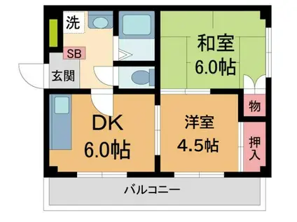 パールコート甲子園口(2DK/2階)の間取り写真