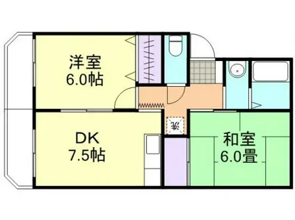 ハイコートジェム(2DK/2階)の間取り写真