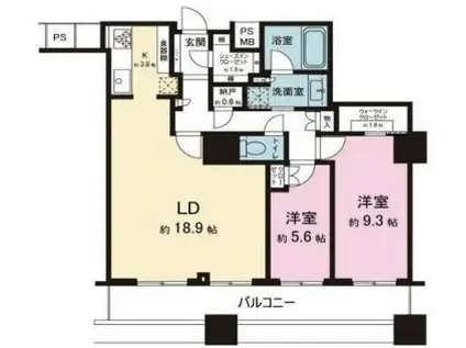 ザ・パークハウス西新宿タワー60(2LDK/52階)の間取り写真