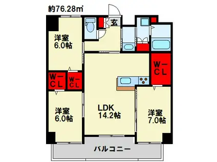 クレスト南小倉(3LDK/8階)の間取り写真