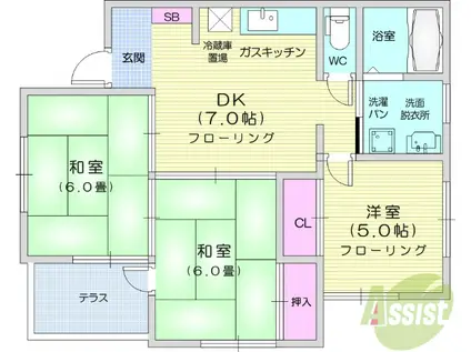 ヴィラセブンA(3DK/2階)の間取り写真