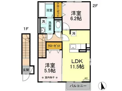ホープフル(2LDK/2階)の間取り写真