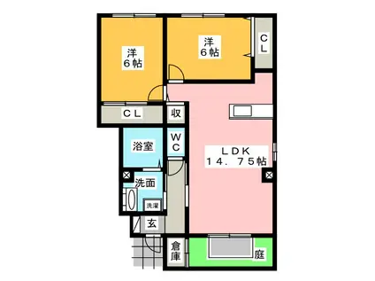 ブランシュ富田 A棟(2LDK/1階)の間取り写真