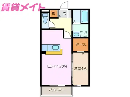アンベリール(1LDK/1階)の間取り写真