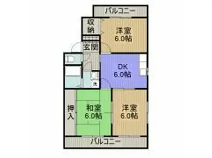 グランベージュA棟(3DK/1階)の間取り写真