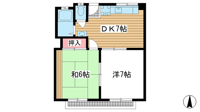 ニュー山手ビル(2DK/3階)の間取り写真