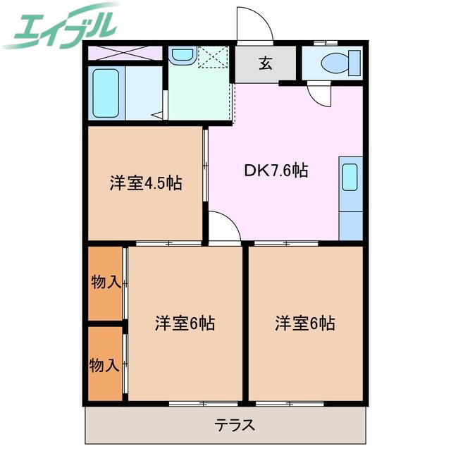 シティハイツ日野陵(3DK/1階)の間取り写真