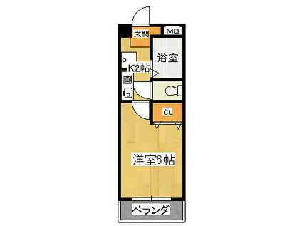 エクセル貴多川第6(1K/2階)の間取り写真