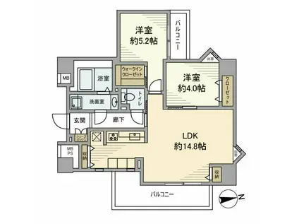 朝日ラ・パリオ等々力台(2LDK/6階)の間取り写真