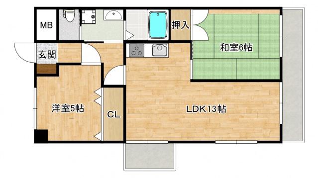 スカイコートタキモト(2LDK/2階)の間取り写真