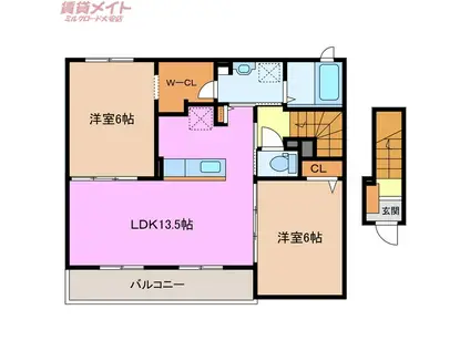 スターブル 知I(2LDK/2階)の間取り写真
