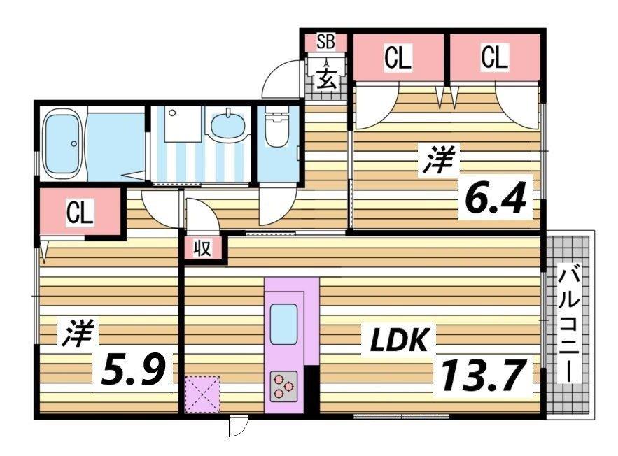 MAST COURT加茂(2LDK/1階)の間取り写真