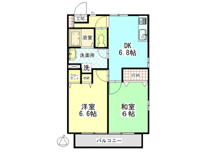 ツインコート高尾(2DK/2階)の間取り写真