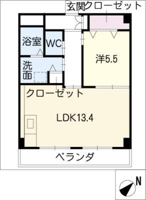 レクイエやまだ(1LDK/5階)の間取り写真