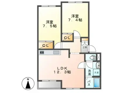 グリーンコーポ セブンズ シルクC(2LDK/2階)の間取り写真