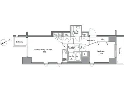 麻布台レジデンス(1LDK/3階)の間取り写真