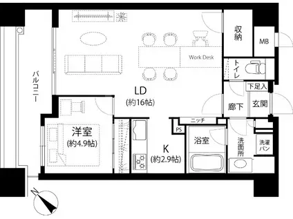 195-GA(1LDK/3階)の間取り写真