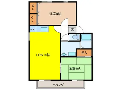 GREEN AVENUE(2LDK/1階)の間取り写真