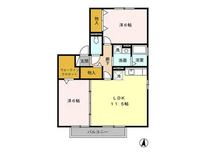 ウィルモア西梶尾 A棟(2LDK/2階)の間取り写真