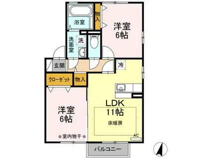 コンフォートベルテB(2LDK/2階)の間取り写真
