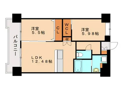 ギャラン鷹の巣(2LDK/11階)の間取り写真