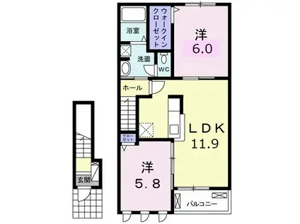 ミルトフィデールB(2LDK/2階)の間取り写真