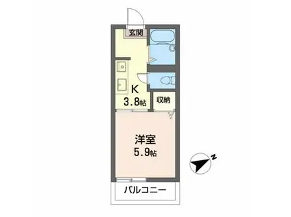 ピースフルB棟(1K/2階)の間取り写真