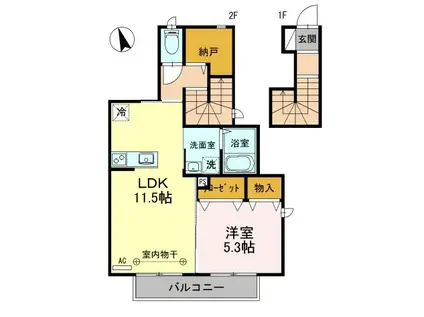 メゾンドパール(1LDK/2階)の間取り写真