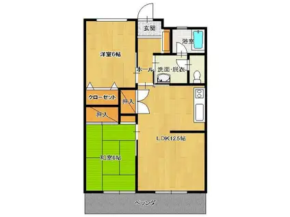 スカイコート下郡2(2LDK/5階)の間取り写真