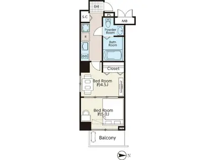 アクト浅草(2K/4階)の間取り写真