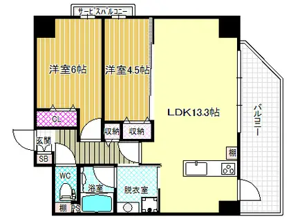 リリィベル梅田西(2LDK/2階)の間取り写真
