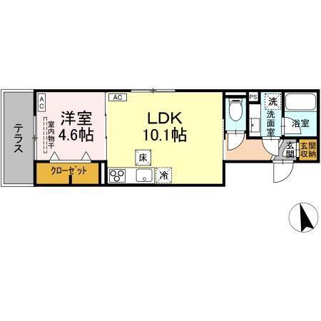 D-ASSET府中町(1LDK/1階)の間取り写真