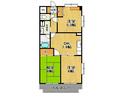 K-1ST(3DK/2階)の間取り写真