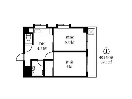 コスモドエル池上(2DK/4階)の間取り写真