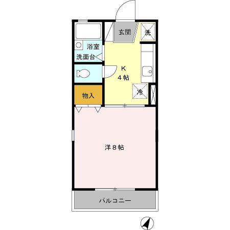 コスモスAB(1K/1階)の間取り写真