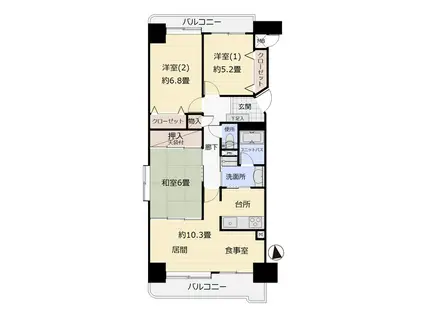 ライオンズガーデン郡山(3LDK/11階)の間取り写真