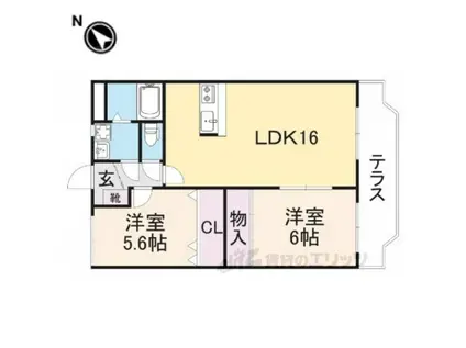 近鉄大阪線 大和朝倉駅 徒歩7分 3階建 築17年(2LDK/2階)の間取り写真