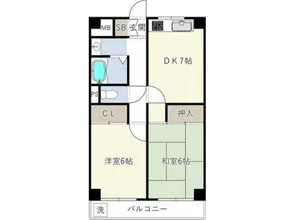 フローライト豊里I(2DK/4階)の間取り写真