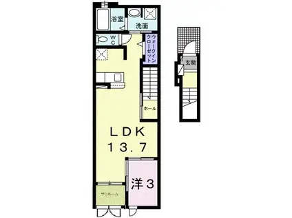 ル・クール I(1LDK/2階)の間取り写真